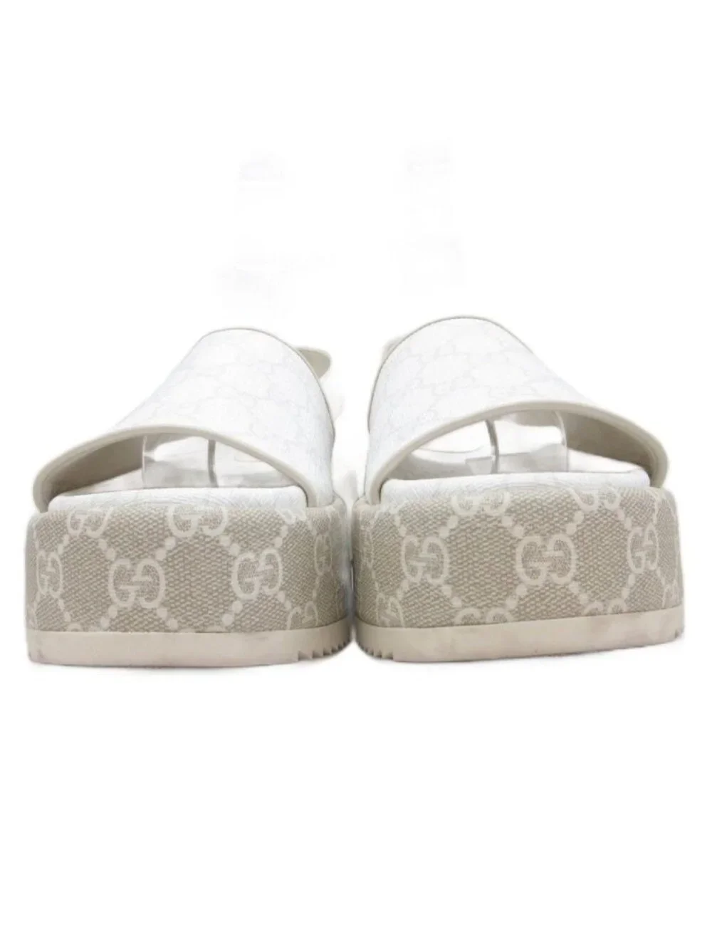 Gucci GG Logo Sandals Platform Thick Sole All Over Print White